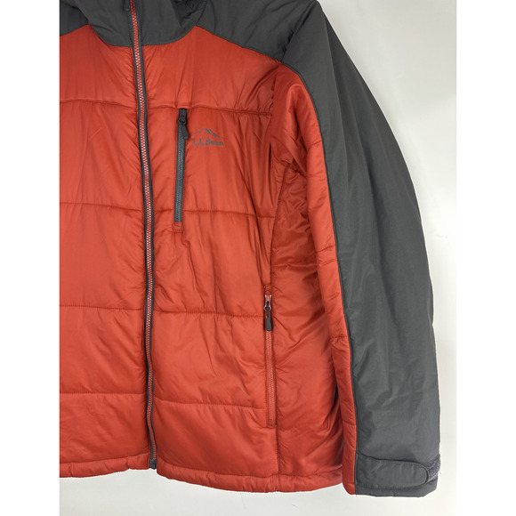 L.L. Bean Packaway Hooded Jacket Men’s Large Orange Gray Full Zip Nylon Puffer - Picture 7 of 9